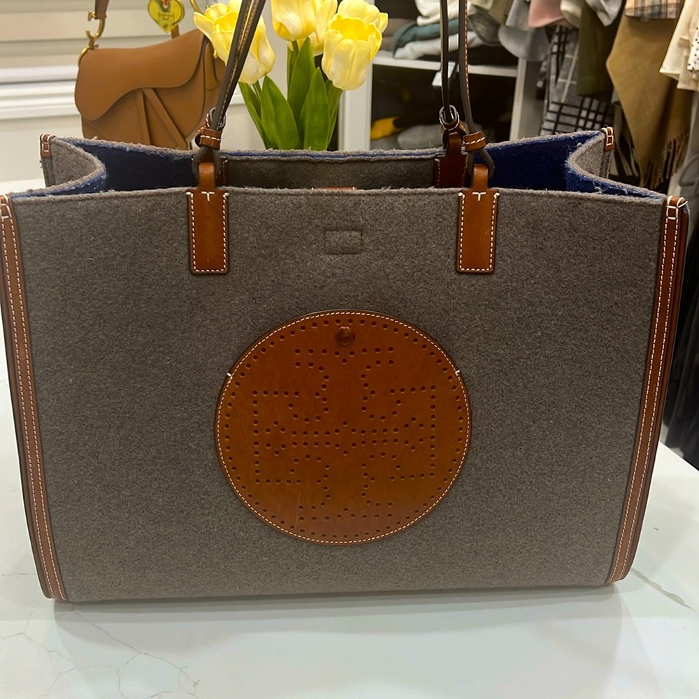 Tory Burch Ella Wool Blend Felt tote. Grey color.